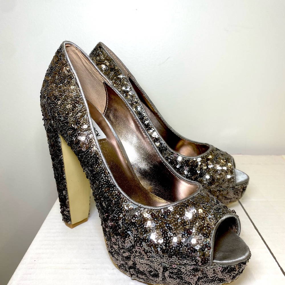 Steve Madden Glittering Sequin Peep-Toe Heels